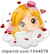 Cute Blond Girl Resting On A Cloud With Hearts