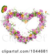 Royalty Free RF Clip Art Illustration Of A Butterfly By A Heart Made Of Colorful Flowers