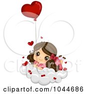 Poster, Art Print Of Cute Brunette Girl Resting On A Cloud With A Heart Balloon