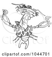 Poster, Art Print Of Cartoon Black And White Outline Design Of A Lobster Shaking Maracas
