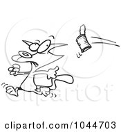 Royalty Free RF Clip Art Illustration Of A Cartoon Black And White Outline Design Of A Can Flying At A Cat