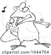 Cartoon Black And White Outline Design Of A Singing Canary