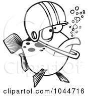 Poster, Art Print Of Cartoon Black And White Outline Design Of A Football Fish Wearing A Helmet