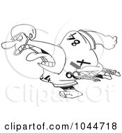 Royalty Free RF Clip Art Illustration Of A Cartoon Black And White Outline Design Of A Running Football Player