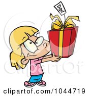 Poster, Art Print Of Cartoon Cute Girl Holding A Fathers Day Gift