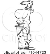 Poster, Art Print Of Cartoon Black And White Outline Design Of A Businessman With His Foot In His Mouth