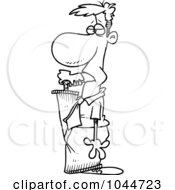 Royalty Free RF Clip Art Illustration Of A Cartoon Black And White Outline Design Of A Businessman With His Foot In His Mouth