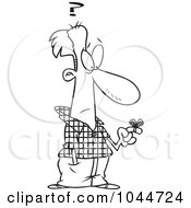 Royalty Free RF Clip Art Illustration Of A Cartoon Black And White Outline Design Of A Reminder String On A Forgetful Mans Finger