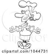 Royalty Free RF Clip Art Illustration Of A Cartoon Black And White Outline Design Of A Goofy Woman