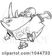 Royalty Free RF Clip Art Illustration Of A Cartoon Black And White Outline Design Of A Football Rhino
