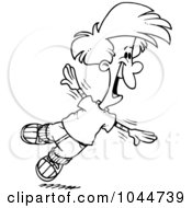 Poster, Art Print Of Cartoon Black And White Outline Design Of A Boy Flapping His Arms And Flying