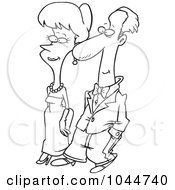 Poster, Art Print Of Cartoon Black And White Outline Design Of A Formal Couple Walking