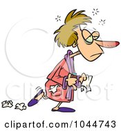 Royalty Free RF Clip Art Illustration Of A Cartoon Flu Sick Woman Dropping Tissues by toonaday