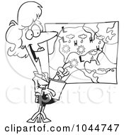 Poster, Art Print Of Cartoon Black And White Outline Design Of A Weather Girl Reading The Forecast