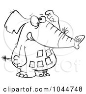 Cartoon Black And White Outline Design Of A Forgetful Elephant With Notes On His Belly