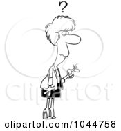 Royalty Free RF Clip Art Illustration Of A Cartoon Black And White Outline Design Of A Reminder String On A Forgetful Womans Finger by toonaday