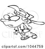Royalty Free RF Clip Art Illustration Of A Cartoon Black And White Outline Design Of A School Boy Dragging His Foot