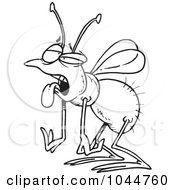Royalty Free RF Clip Art Illustration Of A Cartoon Black And White Outline Design Of A Tired House Fly by toonaday