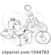 Royalty Free RF Clip Art Illustration Of A Cartoon Black And White Outline Design Of A Group Of Foods by toonaday