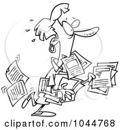 Royalty Free RF Clip Art Illustration Of A Cartoon Black And White Outline Design Of An Unorganized Woman Carrying Forms