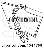 Poster, Art Print Of Cartoon Black And White Outline Design Of A Chain And Lock Over A Confidential Folder