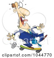 Poster, Art Print Of Cartoon Foolish Businessman Riding A Skateboard