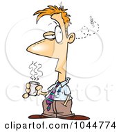 Royalty Free RF Clip Art Illustration Of A Cartoon Fly Buzzing Around A Businessman Holding Coffee by toonaday