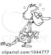 Royalty Free RF Clip Art Illustration Of A Cartoon Black And White Outline Design Of A Flu Sick Woman Dropping Tissues