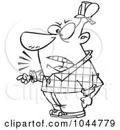 Cartoon Black And White Outline Design Of A Foreman Yelling And Pointing