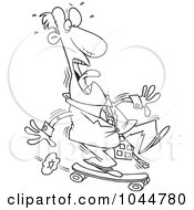 Royalty Free RF Clip Art Illustration Of A Cartoon Black And White Outline Design Of A Foolish Businessman Riding A Skateboard
