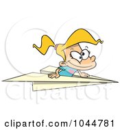 Cartoon Girl Flying In A Paper Plane