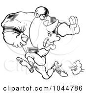Poster, Art Print Of Cartoon Black And White Outline Design Of A Football Rhino Running