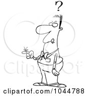 Royalty Free RF Clip Art Illustration Of A Cartoon Black And White Outline Design Of A Reminder String On A Forgetful Guys Finger by toonaday