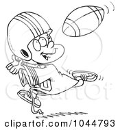 Poster, Art Print Of Cartoon Black And White Outline Design Of A Boy Catching A Football