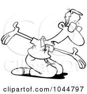 Royalty Free RF Clip Art Illustration Of A Cartoon Black And White Outline Design Of A Man Begging For Forgiveness