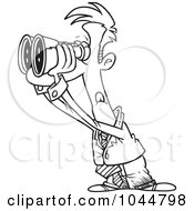 Royalty Free RF Clip Art Illustration Of A Cartoon Black And White Outline Design Of A Businessman Viewing The Forecast Through Binoculars by toonaday