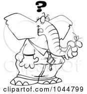 Royalty Free RF Clip Art Illustration Of A Cartoon Black And White Outline Design Of A Reminder String On A Forgetful Elephants Finger by toonaday