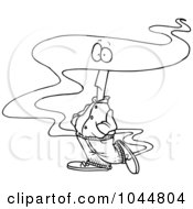 Poster, Art Print Of Cartoon Black And White Outline Design Of A Man With His Head In The Fog
