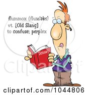 Cartoon Man Reading The Definition Of Flummox In The Dictionary