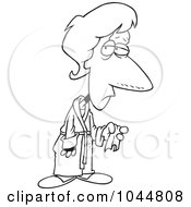 Poster, Art Print Of Cartoon Black And White Outline Design Of A Woman Sick With The Flu