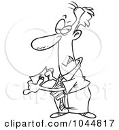 Royalty Free RF Clip Art Illustration Of A Cartoon Black And White Outline Design Of A Businessman Holding Fake Money