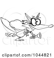 Royalty Free RF Clip Art Illustration Of A Cartoon Black And White Outline Design Of A Robbing Fox