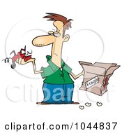 Poster, Art Print Of Cartoon Man Holding A Fragile Item And Mangled Box