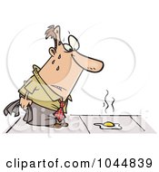 Royalty Free RF Clip Art Illustration Of A Cartoon Hot Man Watching An Egg Fry On A Sidewalk