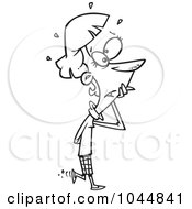 Royalty Free RF Clip Art Illustration Of A Cartoon Black And White Outline Design Of A Fretting Businesswoman
