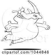 Royalty Free RF Clip Art Illustration Of A Cartoon Black And White Outline Design Of A Free Rhino Jumping by toonaday
