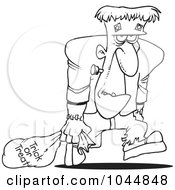 Royalty Free RF Clip Art Illustration Of A Cartoon Black And White Outline Design Of Frankenstein Trick Or Treating