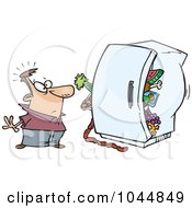Cartoon Man Standing Before A Packed Refrigerator
