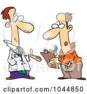 Royalty Free RF Clip Art Illustration Of A Cartoon Doctor Talking To A Patient Filling Out Forms by toonaday