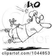 Royalty Free RF Clip Art Illustration Of A Cartoon Black And White Outline Design Of 40 Hitting A Man From Behind by toonaday